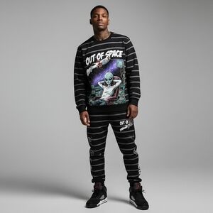 Black 'Out of Space' Graphic Sweatshirt and Joggers Set